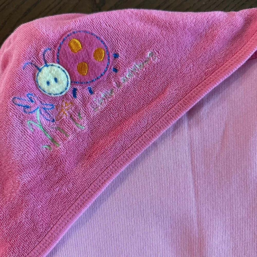 Vintage Carter's Little Ladybug Pink Terry‎ Hood Hooded Towel Blanket Baby Girl